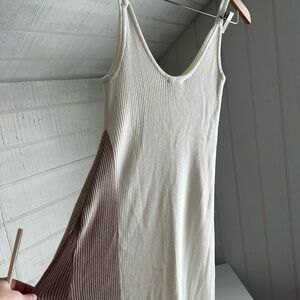 Showpo Cream Tan Ribbed Knit MIDI Dress